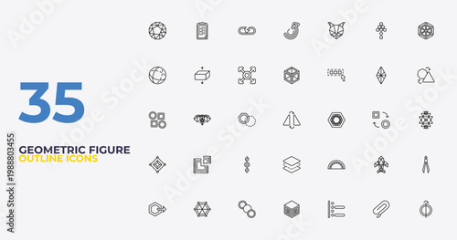 outline geometric figure icons set - 3d cube, semicircle, mirror horizontally. editable vector for web and mobile ui