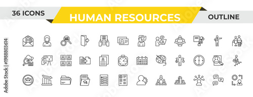 outline human resources icons set - appearance, cv, files. editable vector for web and mobile ui