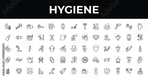outline hygiene icons set - urinal, hand dryer, lip balm. editable vector for web and mobile ui