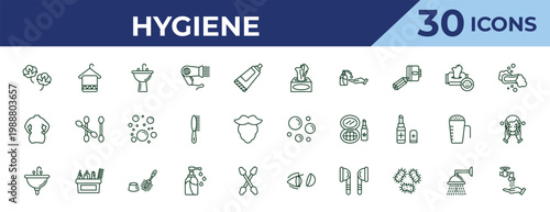 outline hygiene icons set - tissues, body shaming, washbasin. editable vector for web and mobile ui