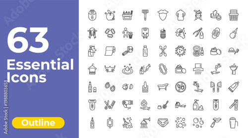 outline hygiene icons set - shaving razor, toothpick, nail clippers. editable vector for web and mobile ui