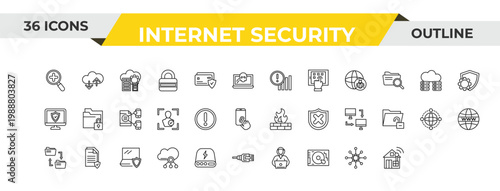 outline internet security icons set - connection error, access denied, antivirus. editable vector for web and mobile ui
