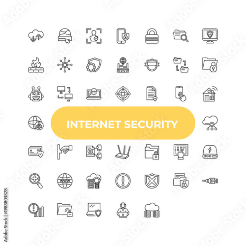 outline internet security icons set - file security, computing cloud, data center. editable vector for web and mobile ui