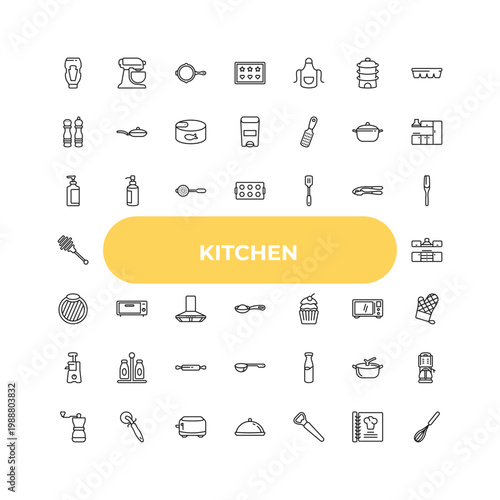 outline kitchen icons set - liquid soap, bun warmer, milk. editable vector for web and mobile ui