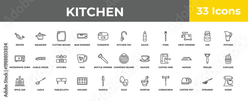 outline kitchen icons set - kitchen, ladle, mixer. editable vector for web and mobile ui