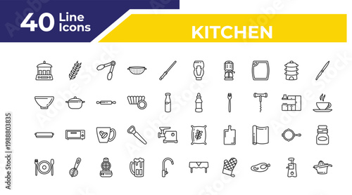 outline kitchen icons set - soup bowl, tray, dinner. editable vector for web and mobile ui