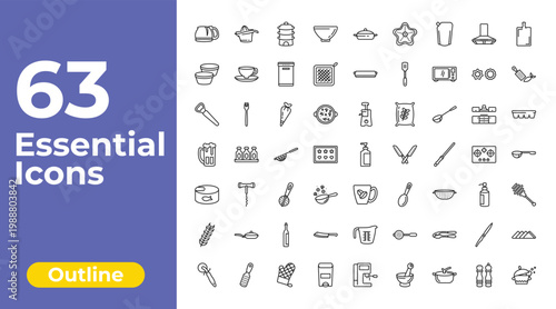 outline kitchen icons set - soup bowl, tray, napkin. editable vector for web and mobile ui
