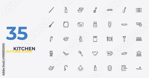 outline kitchen icons set - jar, mug, pan. editable vector for web and mobile ui