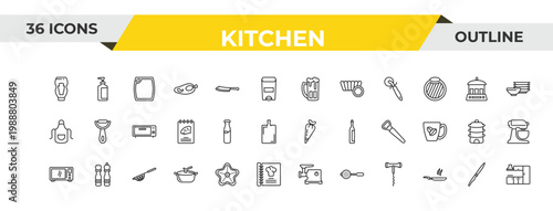 outline kitchen icons set - beer, milk, strainer. editable vector for web and mobile ui
