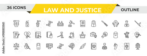 outline law and justice icons set - death certificate, ask a lawyer, recorder. editable vector for web and mobile ui