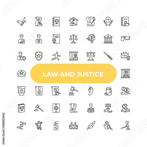 outline law and justice icons set - custody, criminal record, prisoner. editable vector for web and mobile ui
