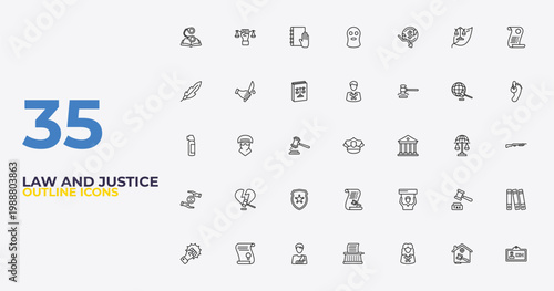 outline law and justice icons set - advocate, civil rights, employment. editable vector for web and mobile ui