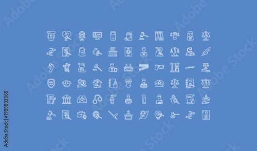 outline law and justice icons set - veredict, immigration, investigation. editable vector for web and mobile ui