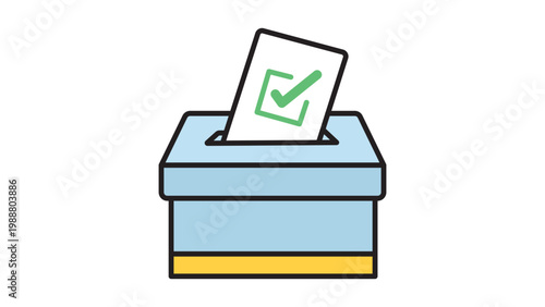 Fotografi Ballot Box with Checked Paper Ballot Vector Icon Illustration