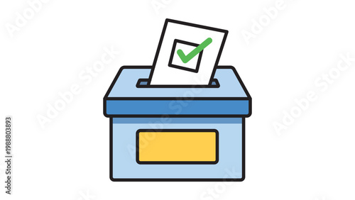 Ballot Box Vector Icon with Checked Paper for Voting, Elections, and DAO Governance. Modern Flat Illustration on White Background with Editable Stroke and Adjustable Line Weight for UI Design.