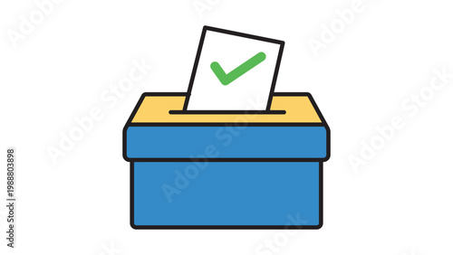 Modern Flat Vector Icon of a Ballot Box with a Checked Paper Being Inserted, Representing Voting, Democracy, and Elections. Editable Stroke Illustration for Customizable Line Weight and Style.