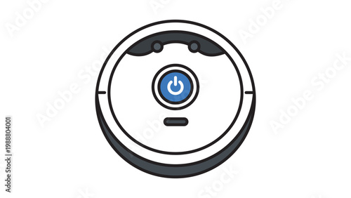 Modern Robot Vacuum Cleaner Vector Icon Illustration. A flat design of a round autonomous smart home cleaning appliance on white background with editable stroke for adjustable line thickness.
