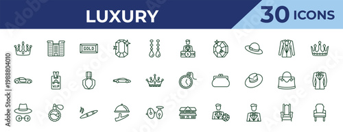 outline luxury icons set - rich man, lux car, ganster. editable vector for web and mobile ui