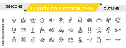 outline luxury collection. thin icons set - vip pass, cufflinks, fragance. editable vector for web and mobile ui
