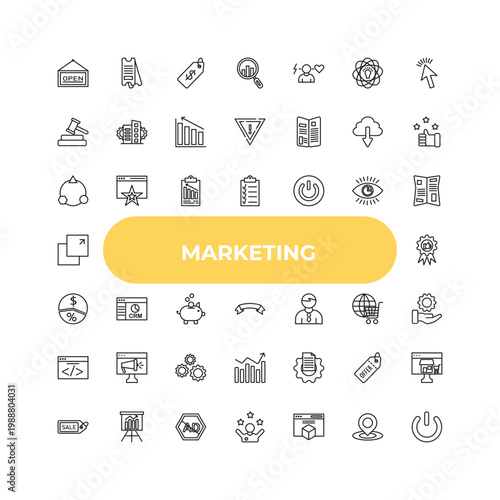 outline marketing icons set - diversify, crm, content management. editable vector for web and mobile ui