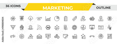 outline marketing icons set - checklist, ad blocker, bid. editable vector for web and mobile ui