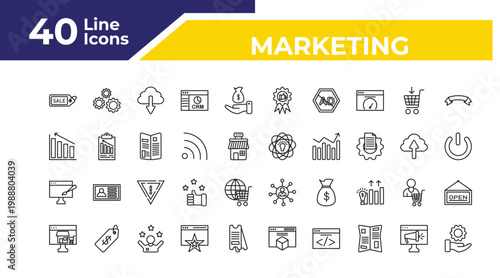 outline marketing icons set - diagrams, web graphic, online store. editable vector for web and mobile ui