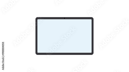 Modern flat vector illustration of a tablet device with a light blue screen and dark grey bezel. This minimalist electronic gadget icon is ideal for technology, business, and mobile app designs.