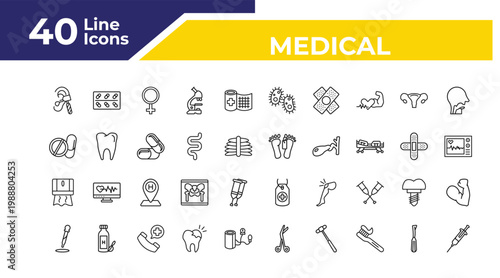 outline medical icons set - drug pills, tissue paper, dosage medical tool. editable vector for web and mobile ui