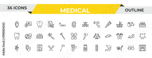 outline medical icons set - molecular structure, medical hammer tool, medical results folders. editable vector for web and mobile ui