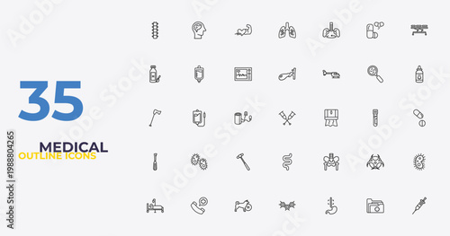 outline medical icons set - gallbladder, p, syringe with medicine. editable vector for web and mobile ui