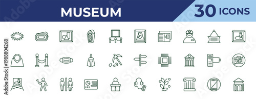 outline museum icons set - gioconda, tour, museum canvas. editable vector for web and mobile ui