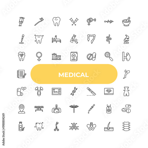 outline medical icons set - premolar, bladder, eye dropper. editable vector for web and mobile ui