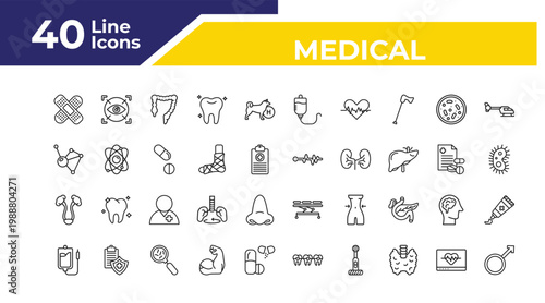 outline medical icons set - molecular configuration, bladder, perfusion. editable vector for web and mobile ui