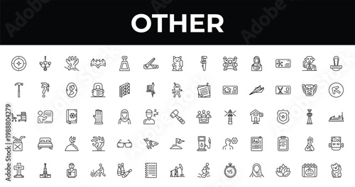 outline other icons set - nail trimmer, arrowup, garden work. editable vector for web and mobile ui