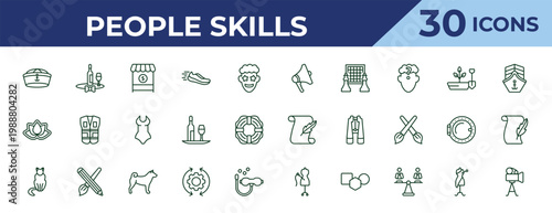 outline people skills icons set - announcer, wellness, ailurophile. editable vector for web and mobile ui