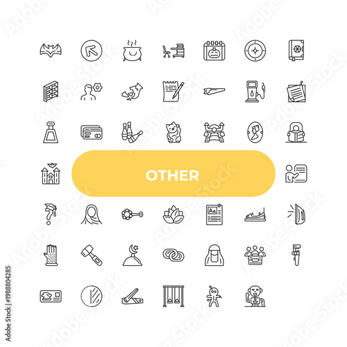 outline other icons set - two post it, graduation's questions, interlock. editable vector for web and mobile ui
