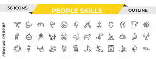 outline people skills icons set - de, process, tv correspondent. editable vector for web and mobile ui