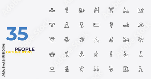 outline people icons set - chilean, book keeper, sweeper working. editable vector for web and mobile ui