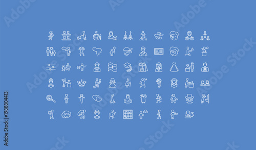 outline people icons set - road crossing, pirate head, men carrying a box. editable vector for web and mobile ui