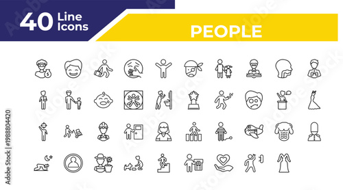 outline people icons set - book keeper, elegant, queens guard. editable vector for web and mobile ui