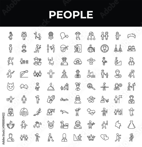 outline people icons set - vertical, devil head with horns, pacient. editable vector for web and mobile ui