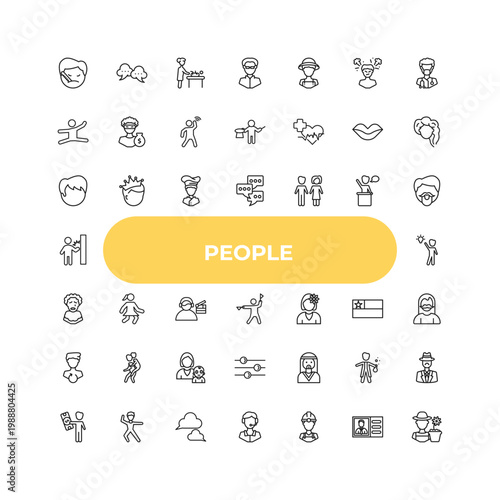 outline people icons set - heads, girl walking, bedouin. editable vector for web and mobile ui