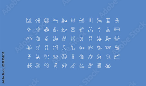 outline people icons set - parents, pierrot, group of men running. editable vector for web and mobile ui
