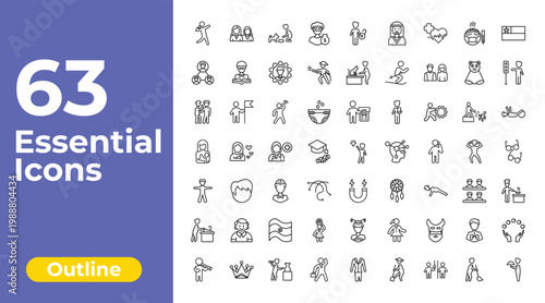 outline people icons set - steal, vet with cat, juggling ball. editable vector for web and mobile ui