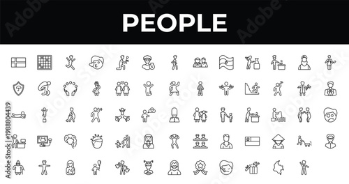 outline people icons set - steal, business suit, boy with balloon. editable vector for web and mobile ui