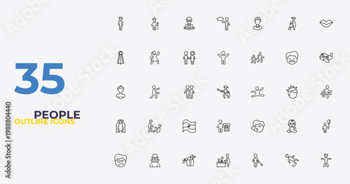 outline people icons set - man celebrating, kiss smile, standing frontal man. editable vector for web and mobile ui
