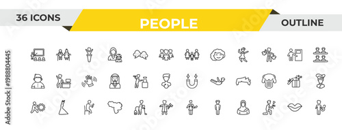 outline people icons set - lesbian couple and son, sculptor working, sitting man reading. editable vector for web and mobile ui
