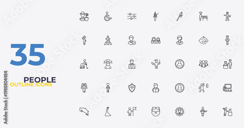 outline people icons set - friends, woman profile, sculptor working. editable vector for web and mobile ui