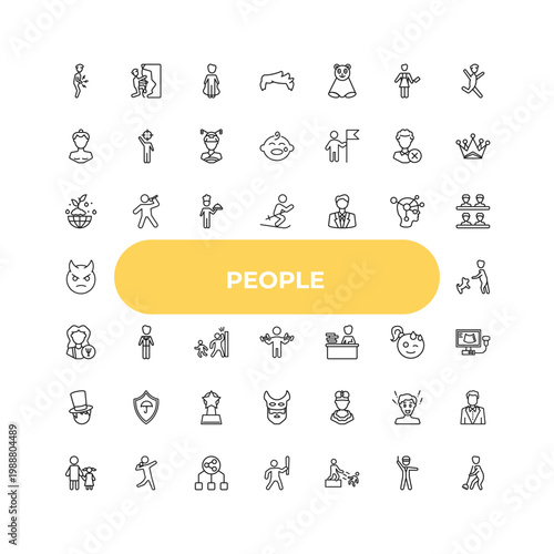 outline people icons set - ecosystem, ceo man, king momo. editable vector for web and mobile ui