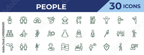 outline people icons set - woman taking a photo, relation, weathercaster. editable vector for web and mobile ui